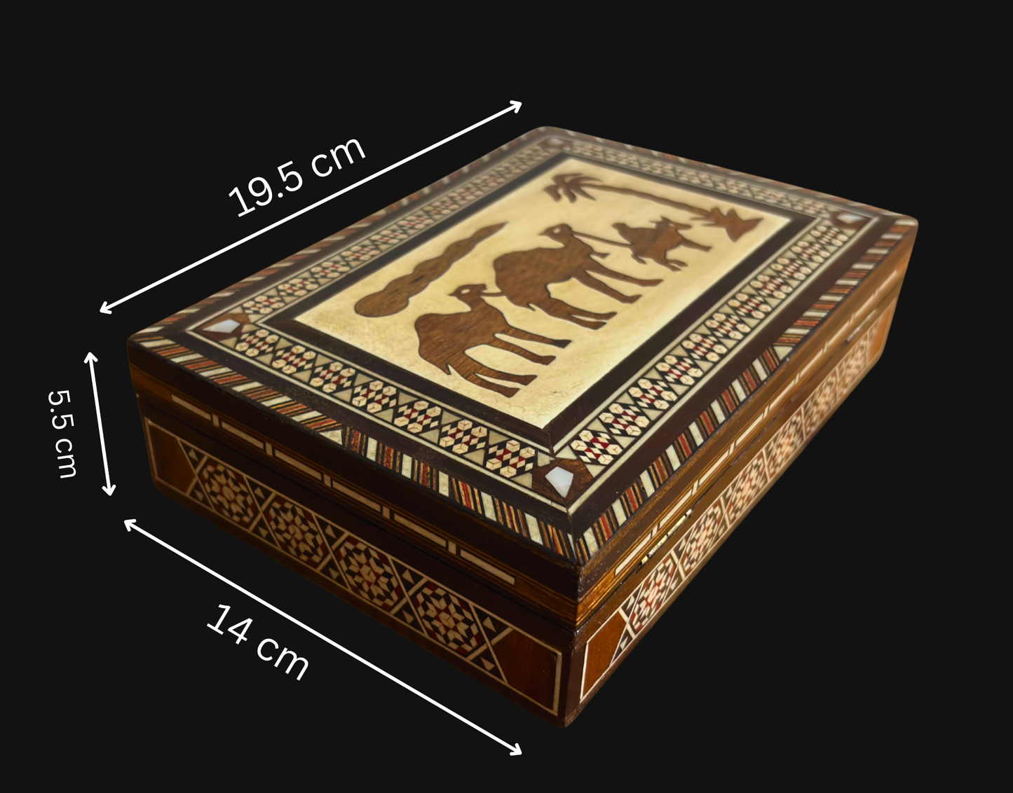 Vintage Camel Mosaic Jewelry Box – 1970 Handcrafted Damascene Art with Pearl Inlay