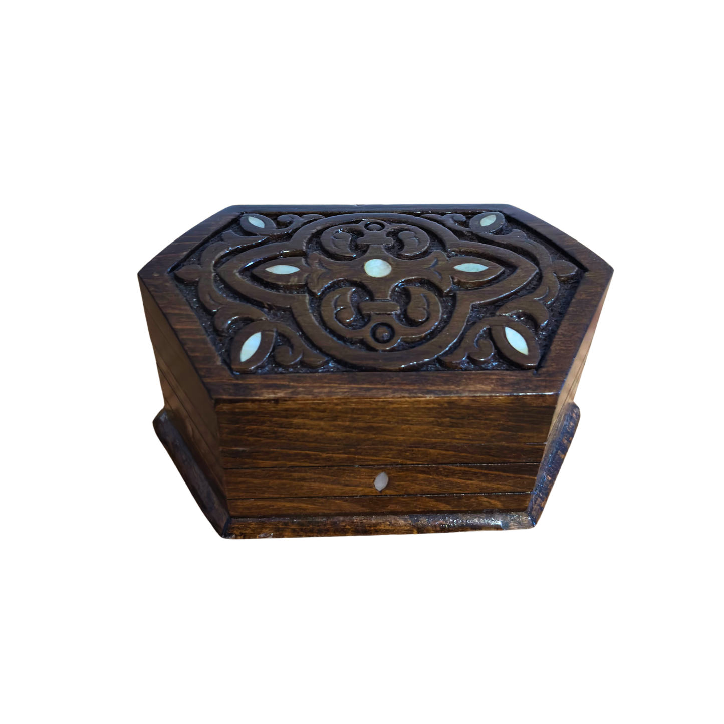 Artisanal Hand-Carved Beechwood Box with Mother of Pearl & Velvet Lining – Timeless Oriental Design