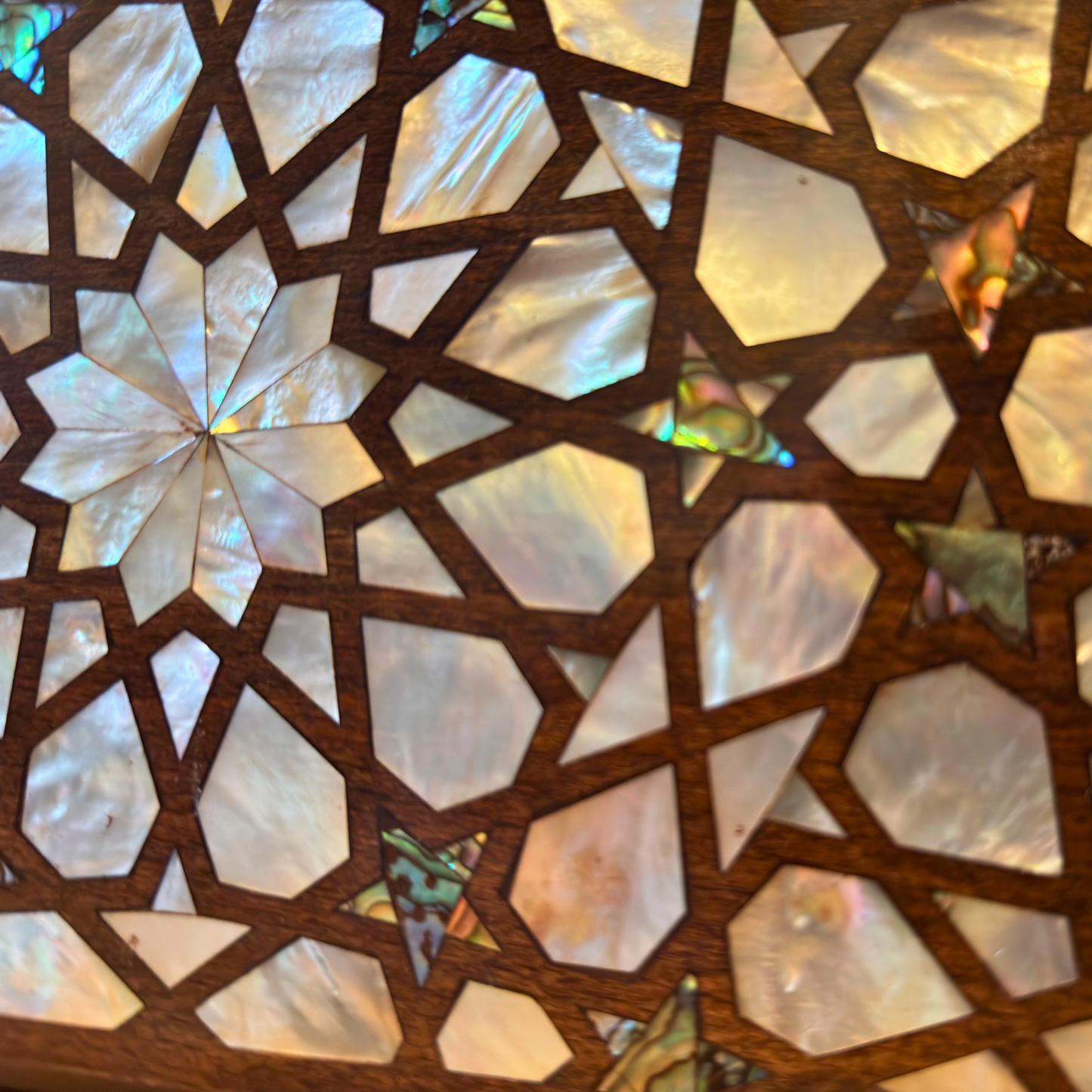 The Celestial Star – Handcrafted Damascene Clutch in Walnut Wood with Mother of Pearl Inlay