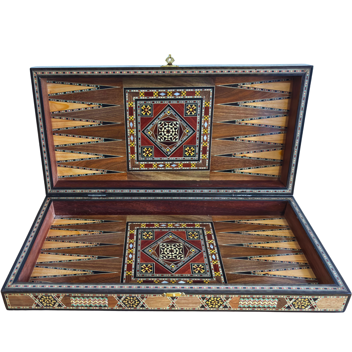 Table de Backgammon et d’Échecs Damasquine Faite à la Main par Gaby Al Dayeh – Chef-d’Œuvre avec Incrustations de Nacre