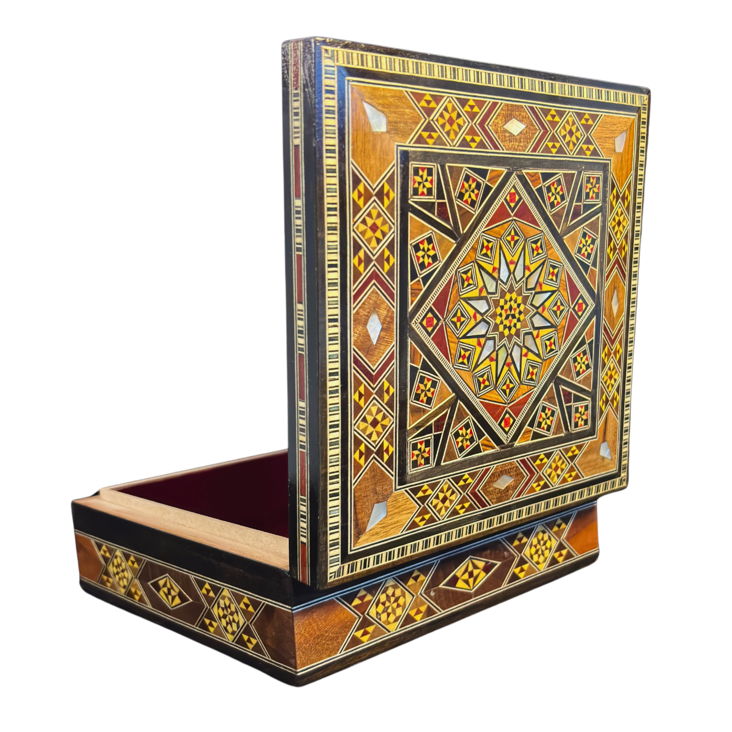 Handgefertigte Mosaik-Schatulle aus Damaskus – Perlmutt & Samt