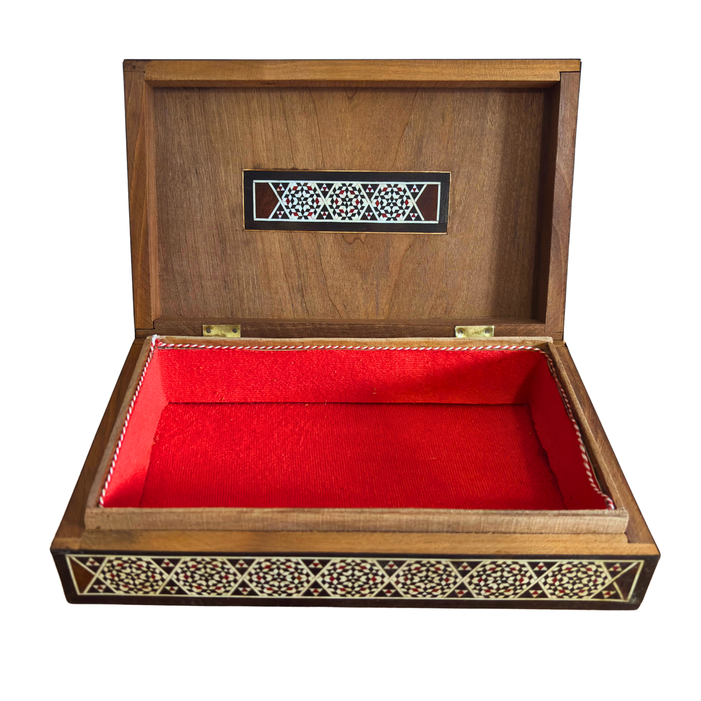 Vintage 1970 Damascene Mosaic Jewelry Box, Handmade Wooden Keepsake, Mother of Pearl Inlay, Syrian Artisan Treasure