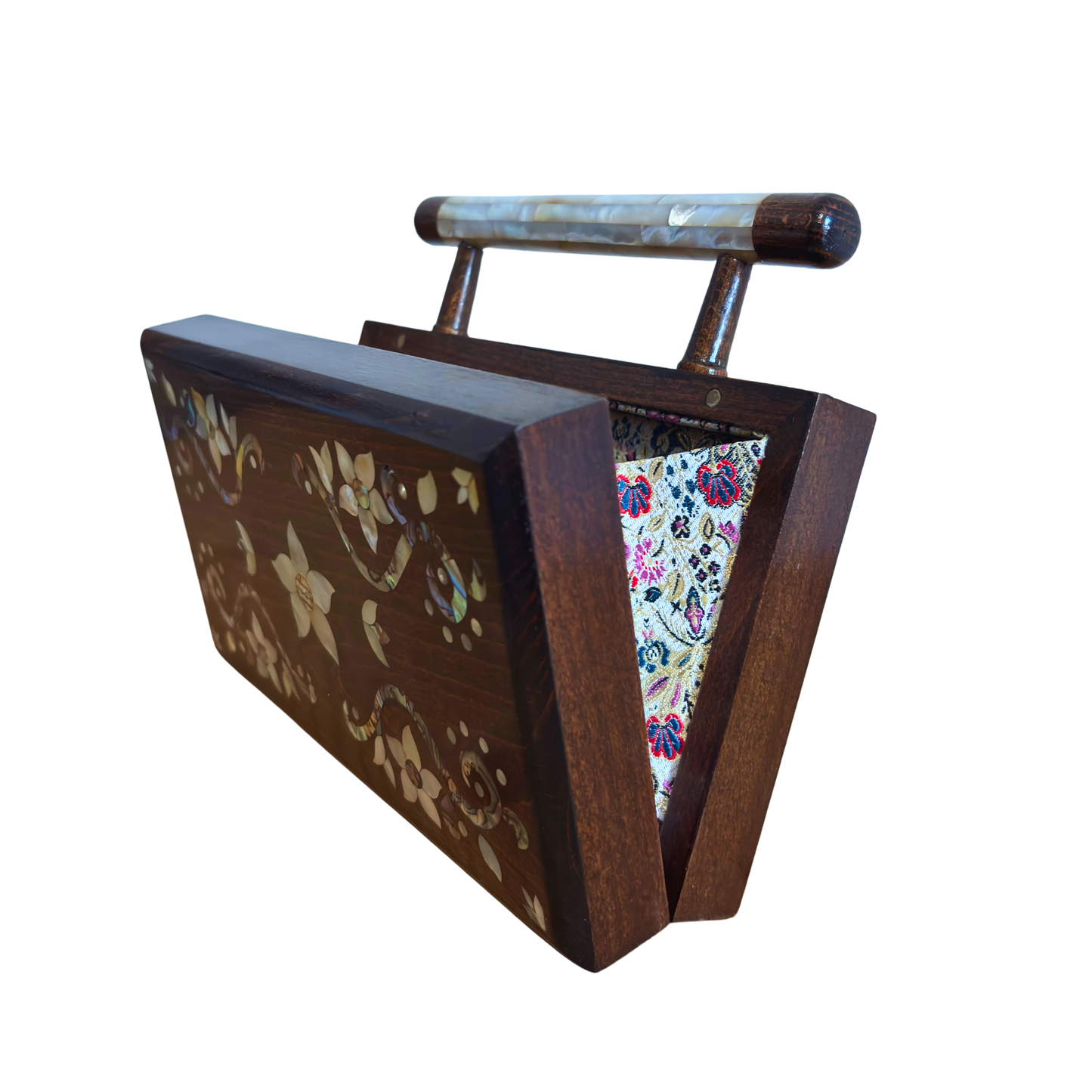 O Jardim de Noor – Bolsa Damasquina de Nogueira com Madrepérola Floral