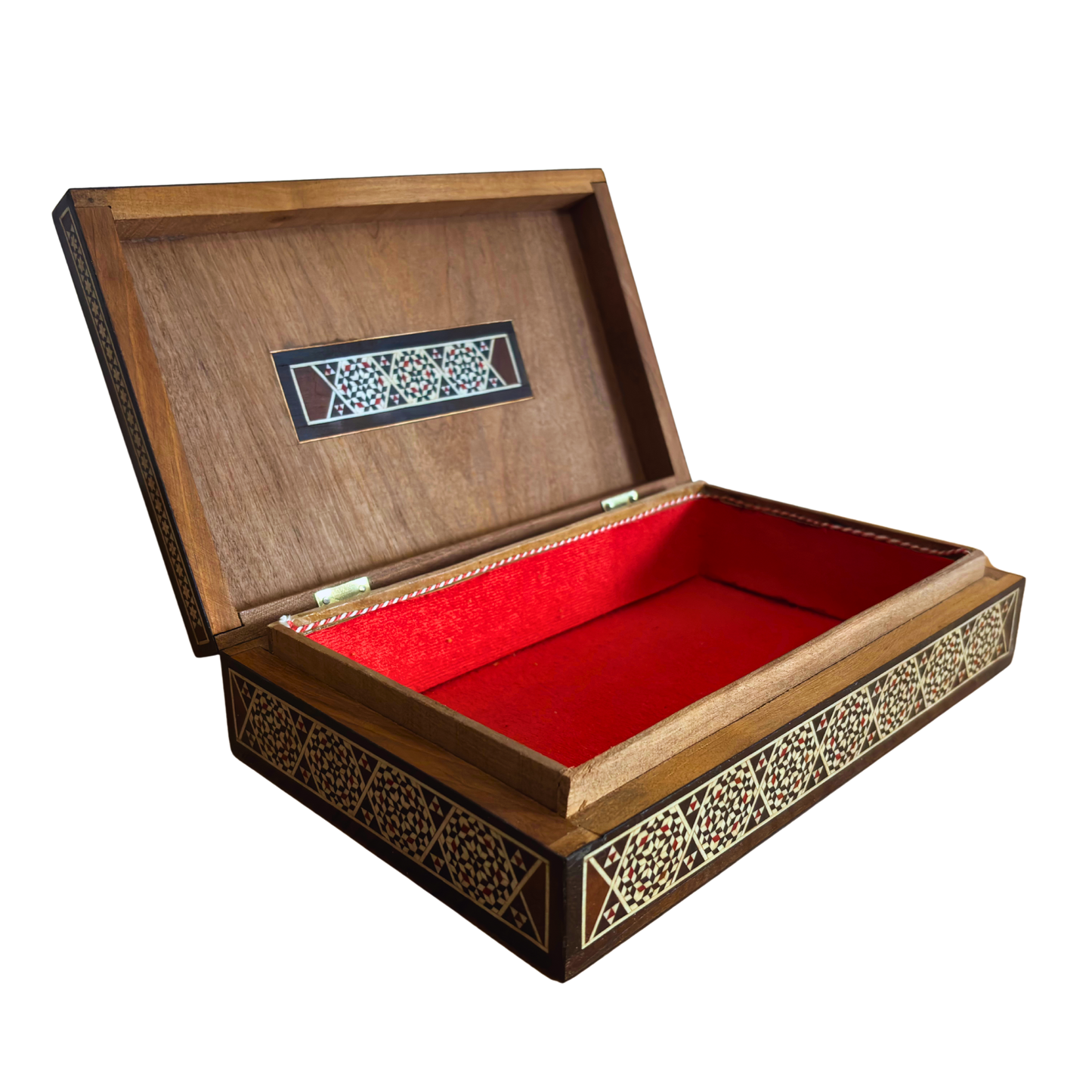 Vintage 1970 Damascene Mosaic Jewelry Box, Handmade Wooden Keepsake, Mother of Pearl Inlay, Syrian Artisan Treasure