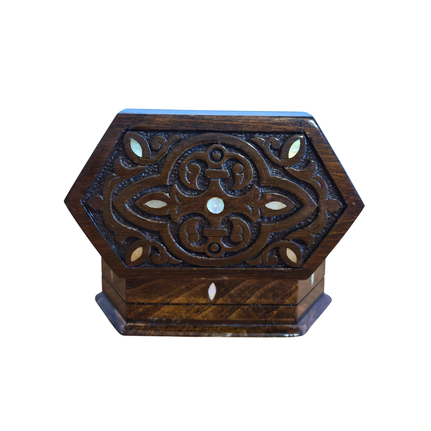 Artisanal Hand-Carved Beechwood Box with Mother of Pearl & Velvet Lining – Timeless Oriental Design