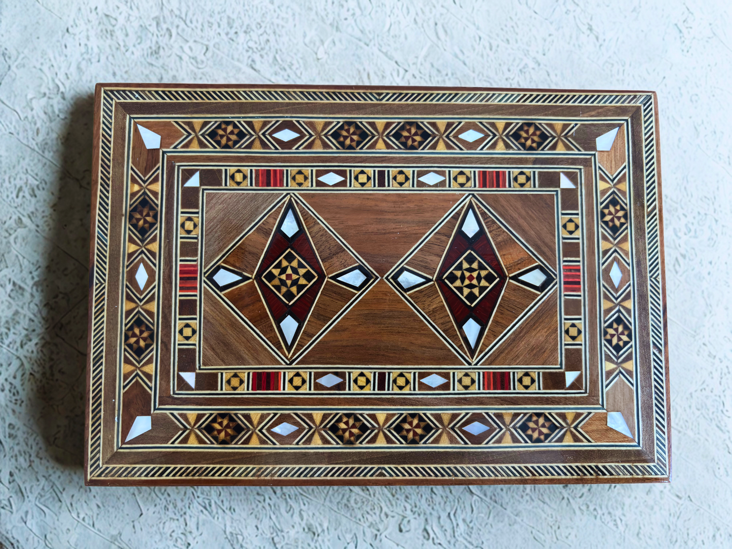 Handcrafted Mosaic Jewelry Box, Mother of Pearl Inlay, Luxury Wooden Keepsake Chest, Damascene Art -Limited Edition-