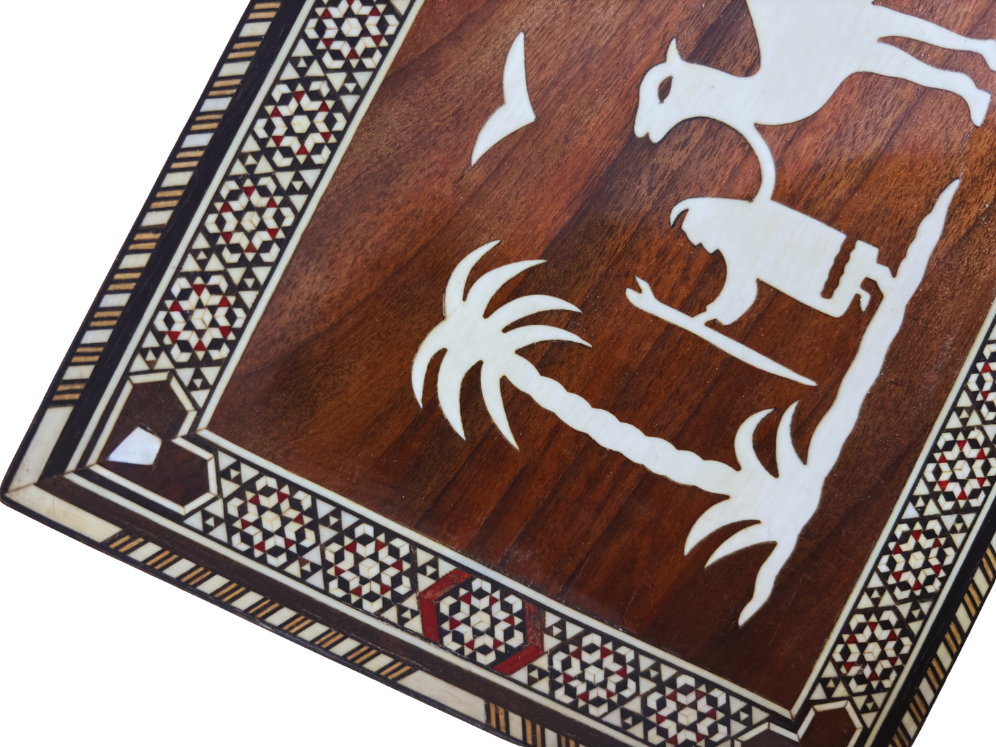 Rare Vintage 1970 Camel Mosaic Box – Handcrafted Damascene Oriental Art with Pearl Inlay
