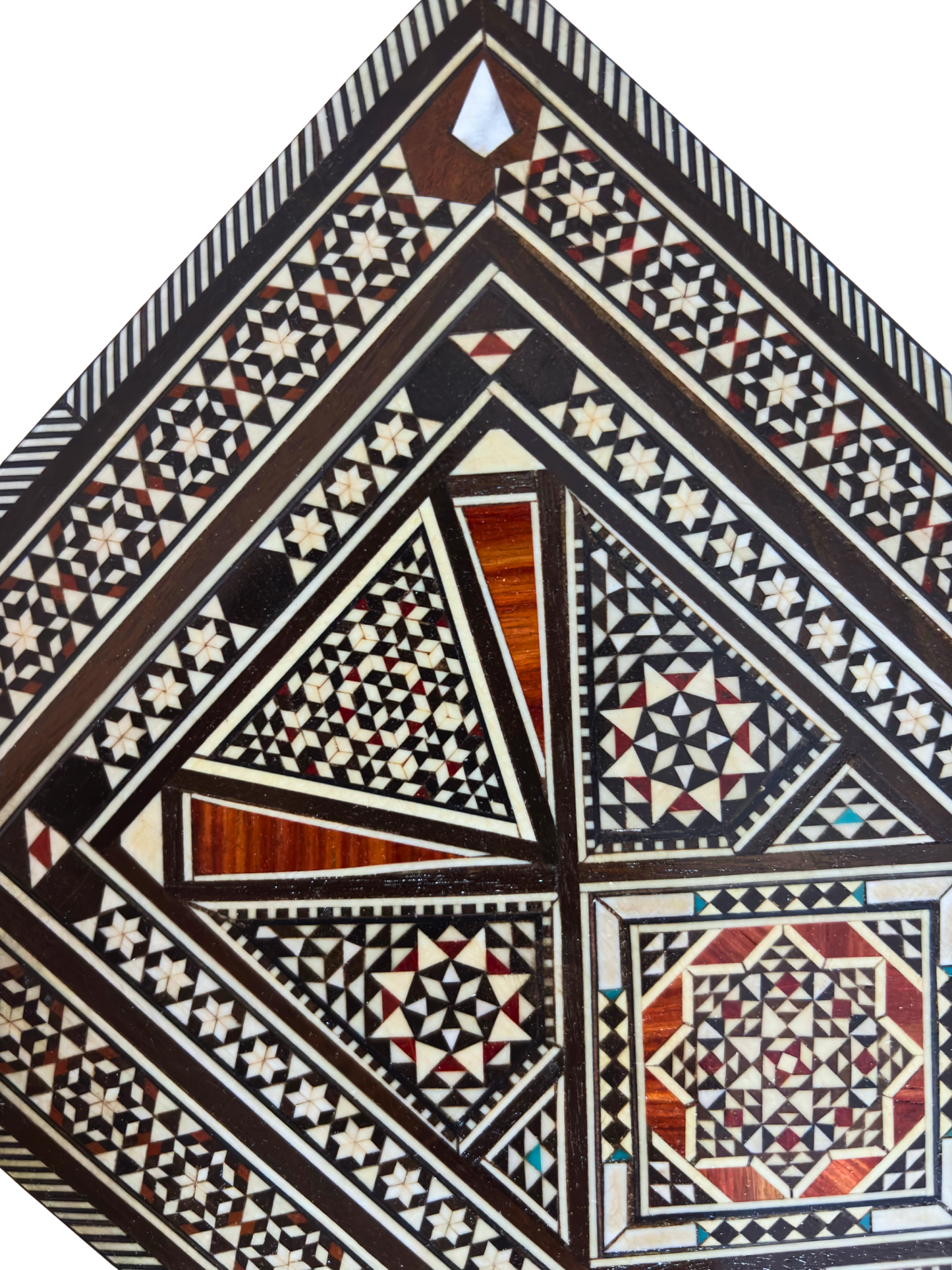 Vintage 1970 Damascene Mosaic Jewelry Box – Handcrafted Oriental Inlay with Mother of Pearl