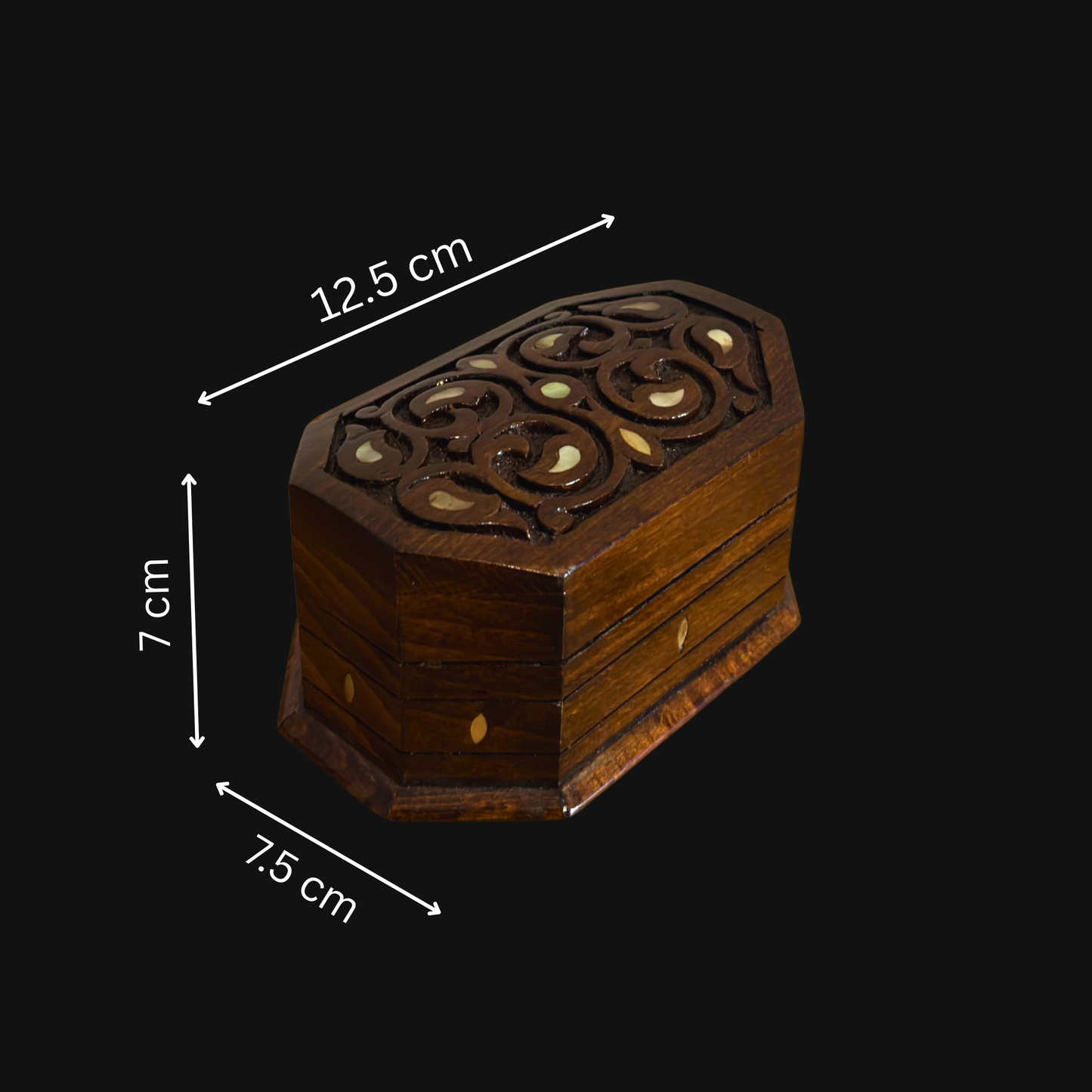 Caixa de Madeira de Faia Talhada à Mão com Madrepérola – Elegância em Acabamento Nogueira