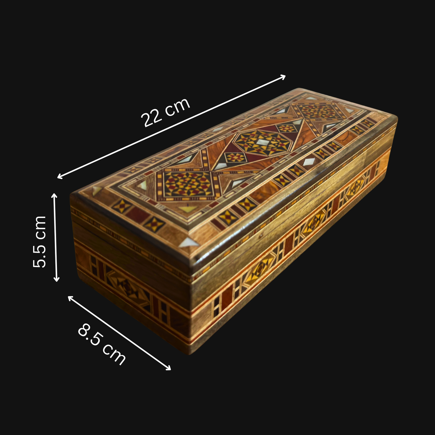 Caja Damasquina para Joyas, Plumas y Rosario – Hecha a Mano con Nácar