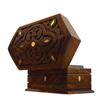 Handgeschnitzte Buchenholzbox – Perlmutt & Samtfutter im Zeitlosen Orientalischen Design