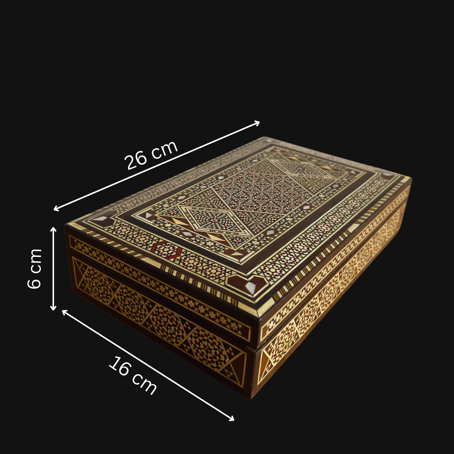 Vintage 1970 Damascene Mosaic Jewelry Box, Handmade Wooden Keepsake, Mother of Pearl Inlay, Syrian Artisan Treasure