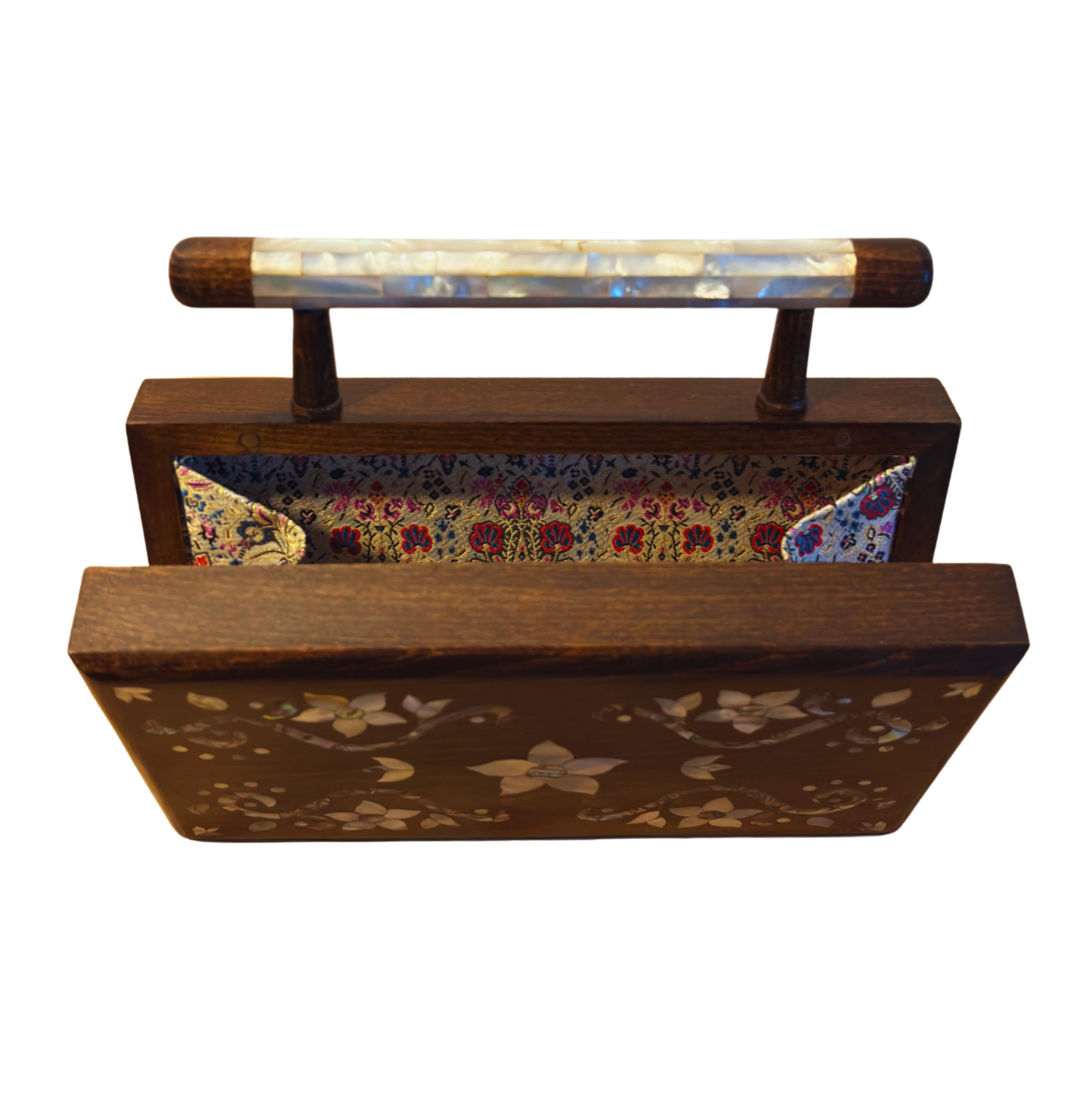 Sham – Luxuriöse Damaszener Clutch mit Blumen-Perlmutt & Brokatfutter