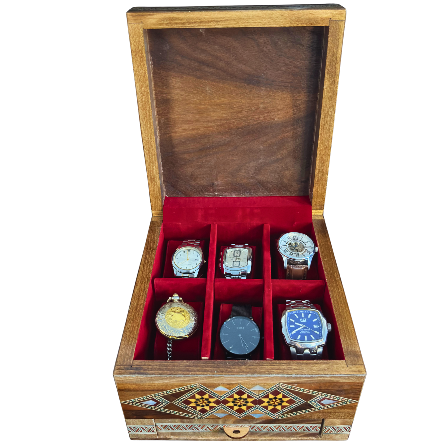 Scatola Porta Orologi in Mosaico Damasceno per 6 Orologi – Madreperla e Velluto
