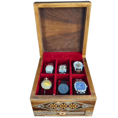 Scatola Porta Orologi in Mosaico Damasceno per 6 Orologi – Madreperla e Velluto