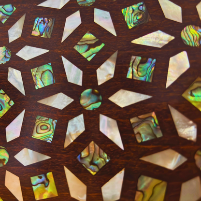 Zenobia – Luxury Damascene Walnut Clutch with Geometric & Botanical Mother of Pearl Inlay
