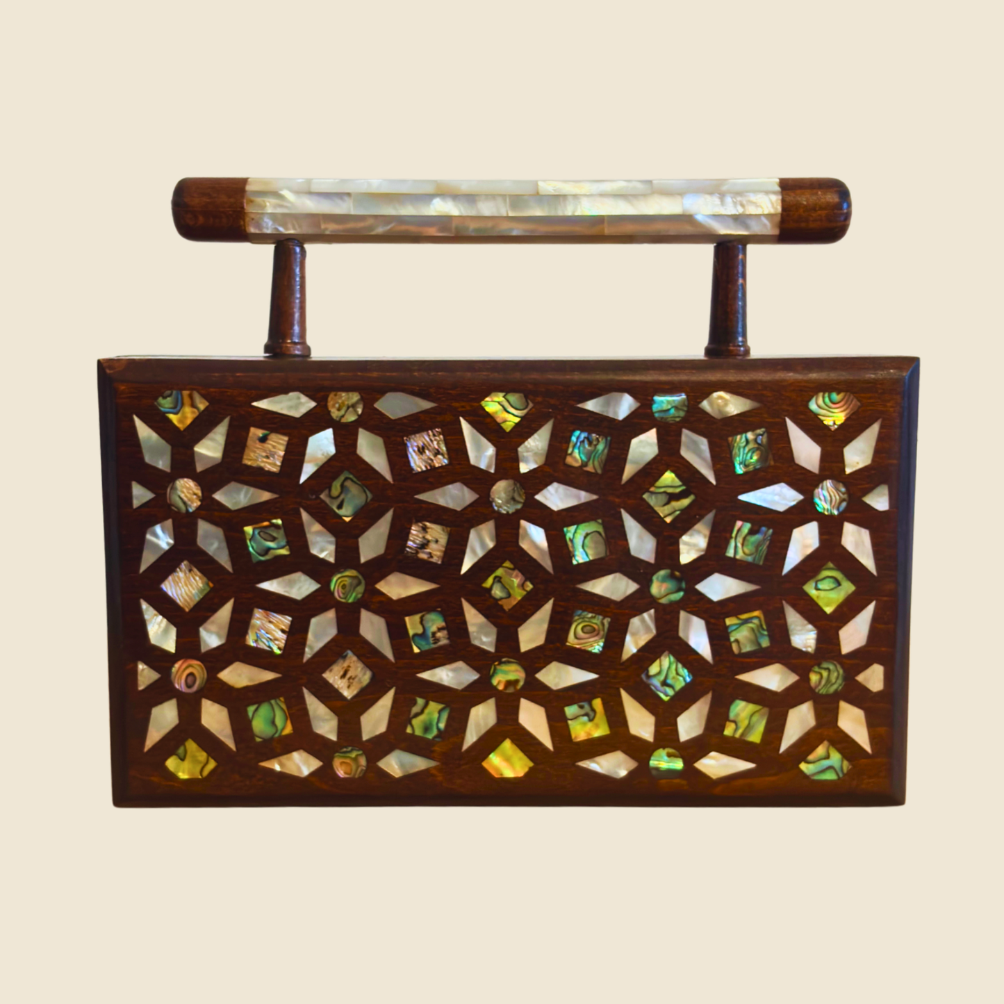 Zenobia – Pochette Damasquine de Luxe en Noyer avec Incrustations de Nacre & Intérieur Brocart