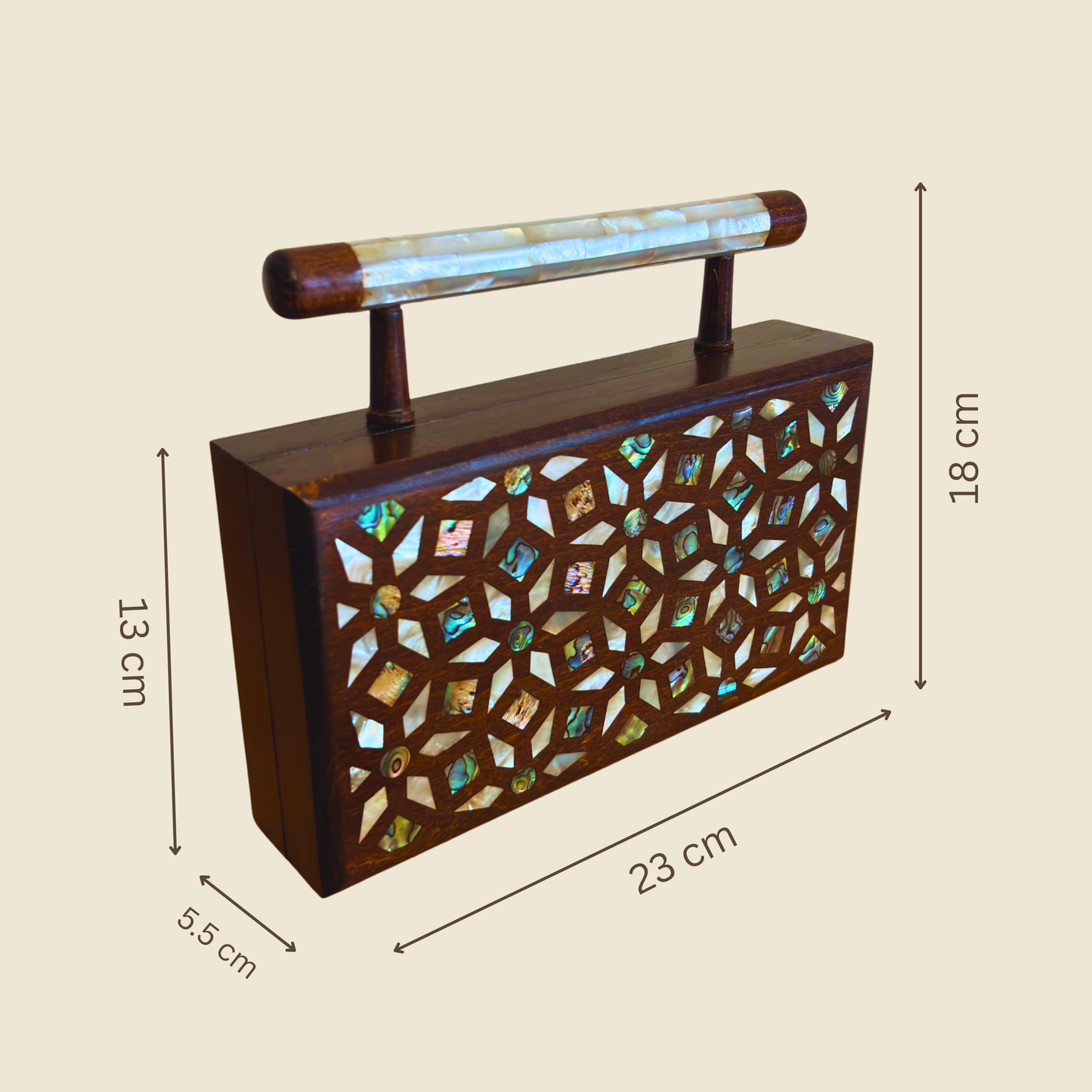 Zenobia – Pochette Damasquine de Luxe en Noyer avec Incrustations de Nacre & Intérieur Brocart