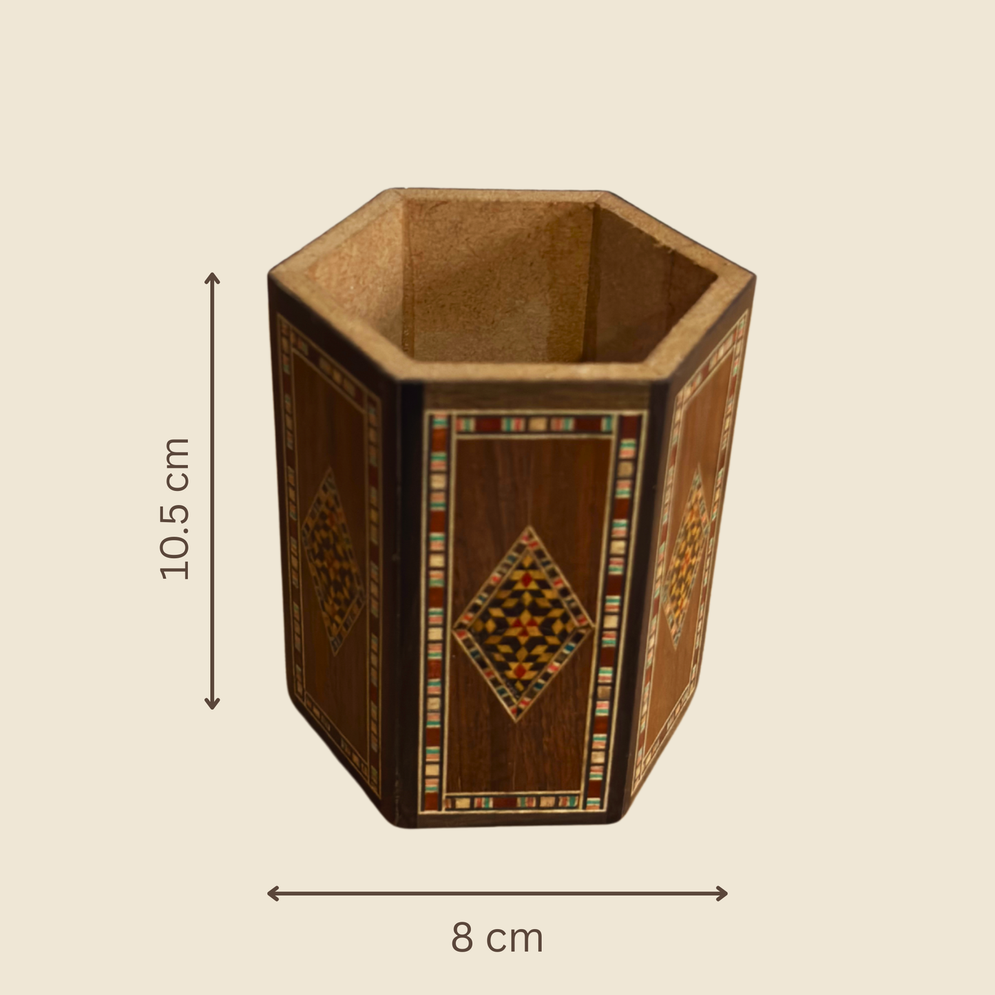 Porte-Stylos Damasquiné en Bois par Gaby Al Dayeh – Bois Naturels & Élégance Artisanale