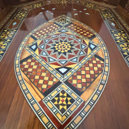 Damaskus Mosaik Holztablett – Perlmutt Intarsie & Edle Walnussoptik