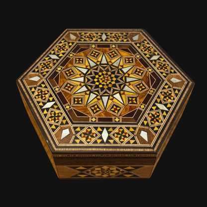 Handcrafted Damascene Mosaic Box – Mother of Pearl & Velvet Elegance