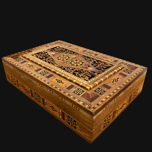 Elegant Large Mosaic Box – Handmade Wooden Jewelry & Keepsake Chest with Velvet Lining