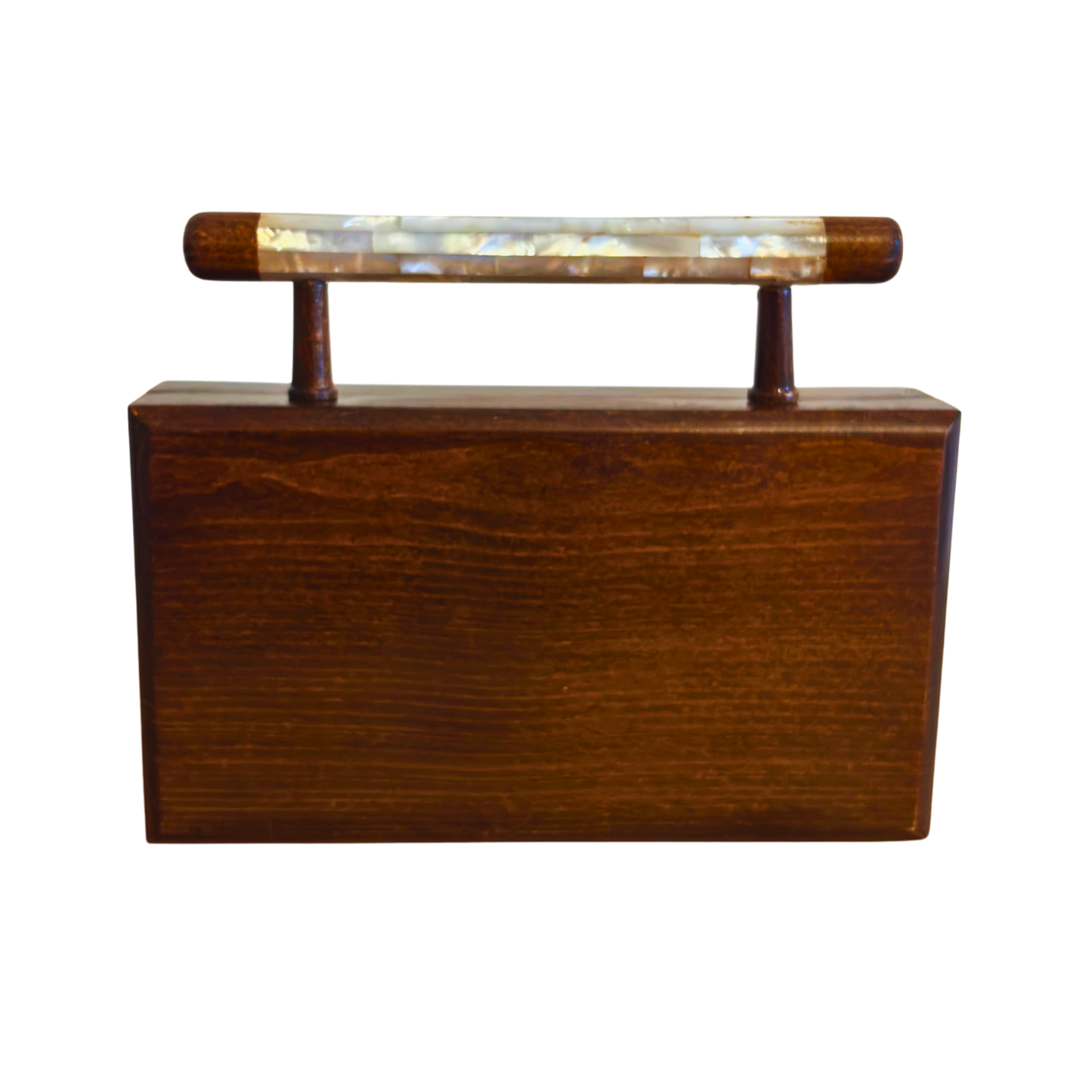 Zenobia – Luxury Damascene Walnut Clutch with Geometric & Botanical Mother of Pearl Inlay