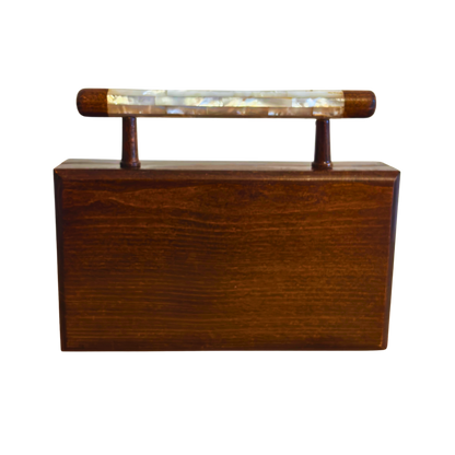 Zenobia – Luxury Damascene Walnut Clutch with Geometric & Botanical Mother of Pearl Inlay