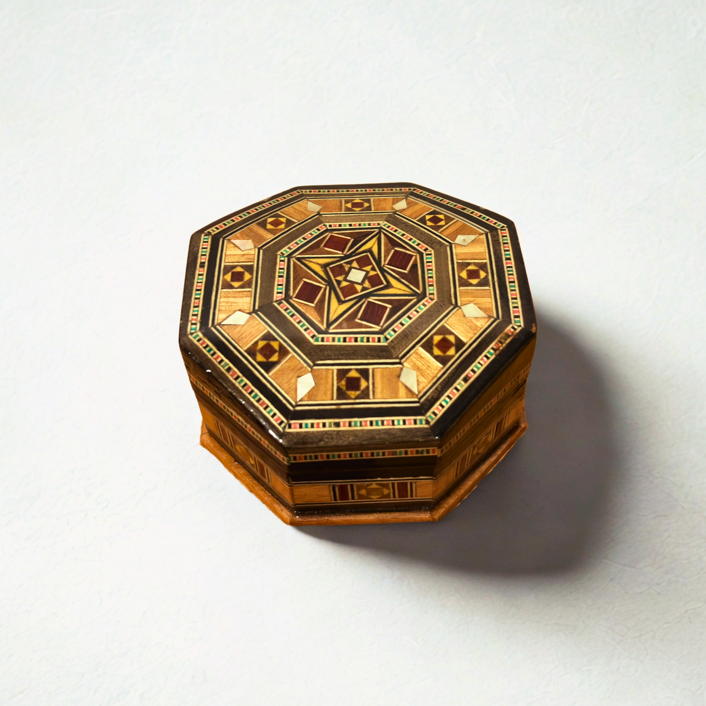 Handcrafted Mosaic Box – Traditional Damascus Art & Velvet Interior