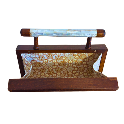 Zenobia – Luxury Damascene Walnut Clutch with Geometric & Botanical Mother of Pearl Inlay