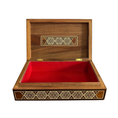 Vintage 1970 Damascene Mosaic Jewelry Box – Handcrafted Oriental Inlay with Mother of Pearl