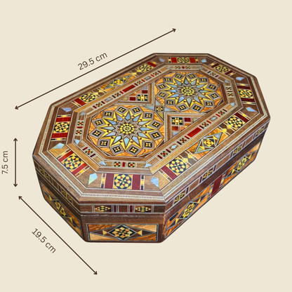 Handcrafted Damascene Mosaic Box – Mother of Pearl & Velvet Elegance