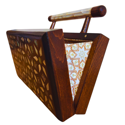 Zenobia – Luxury Damascene Walnut Clutch with Geometric & Botanical Mother of Pearl Inlay