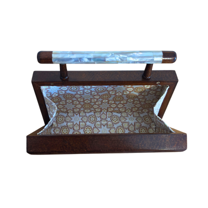 The Celestial Star – Handcrafted Damascene Clutch in Walnut Wood with Mother of Pearl Inlay