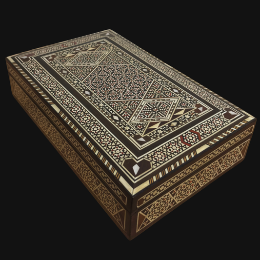 Vintage 1970 Damasceense Sieradendoos – Handgemaakt Houten Juweel