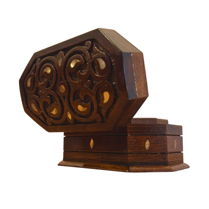 Hand-Carved Beechwood Box with Mother of Pearl Inlay – Walnut Finish Elegance