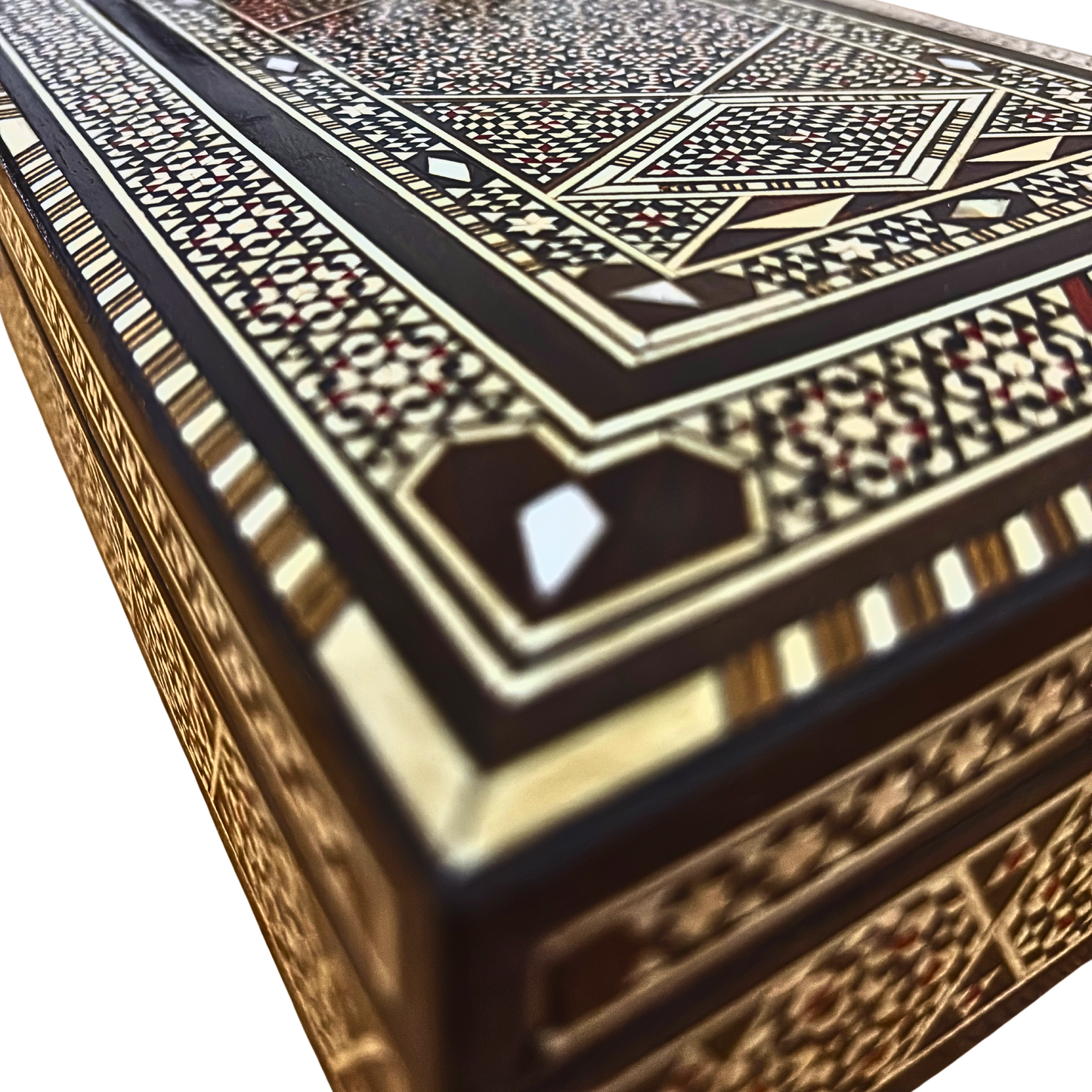 Vintage 1970 Damascene Mosaic Jewelry Box, Handmade Wooden Keepsake, Mother of Pearl Inlay, Syrian Artisan Treasure