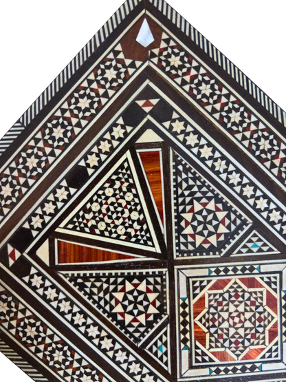 Vintage 1970 Damascene Mosaic Jewelry Box – Handcrafted Oriental Inlay with Mother of Pearl