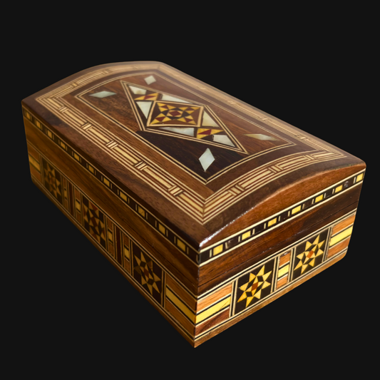 Boîte à bijoux damasquinée artisanale avec incrustation en nacre – Coffret de luxe en bois pour souvenirs