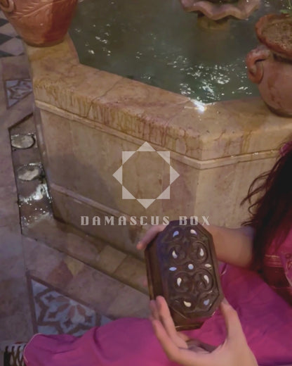 Hand-Carved Beechwood Box with Mother of Pearl Inlay – Walnut Finish Elegance